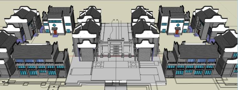 古建夯土商业街su模型资料下载-南方古建-商住综合.skp