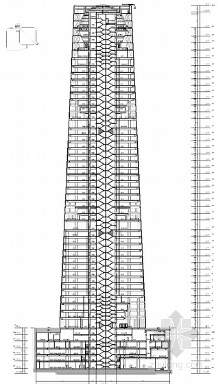 [北京]CBD核心商务区金融中心办公塔楼建筑设计施工图（44层 220米高）-金融中心办公塔楼剖面图 