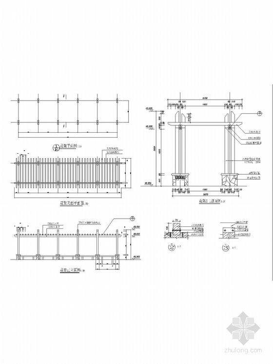 现代居住区花园景观施工全套图纸-花架天面立面图