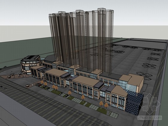 临街建筑图片资料下载-临街商业建筑SketchUp模型下载
