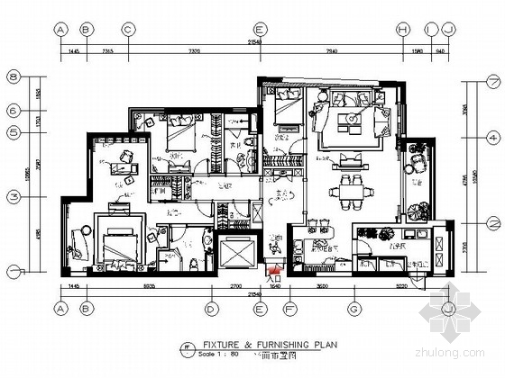 平层豪宅平面效果图资料下载-[宁波]中央国际豪宅精品简欧风情三居室CAD装修施工图（含高清效果图）