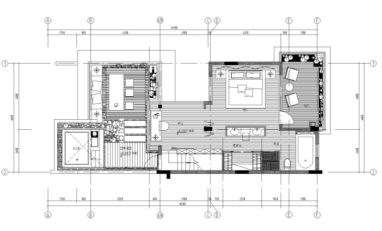 新中式三层独栋别墅内部装修施工图（附效果图）-三层平面布置图