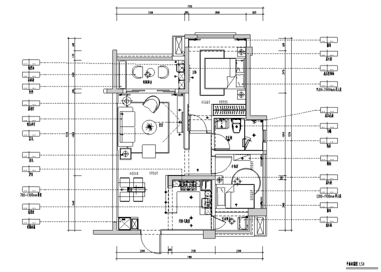 2室一厅装修样板间资料下载-(含效果图)现代简约两室一厅样板房全套装修施工图