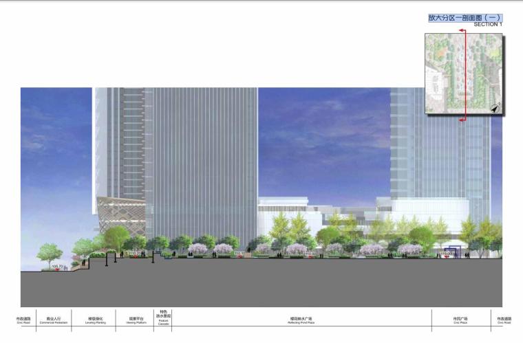 [江西]赣州章江新区某广场景观规划设计文本（包含pdf+81页）-放大分区一剖面图（一）