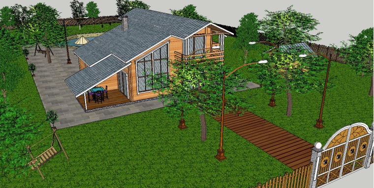 别墅庭院景观绿化资料下载-别墅庭院景观设计模型下载