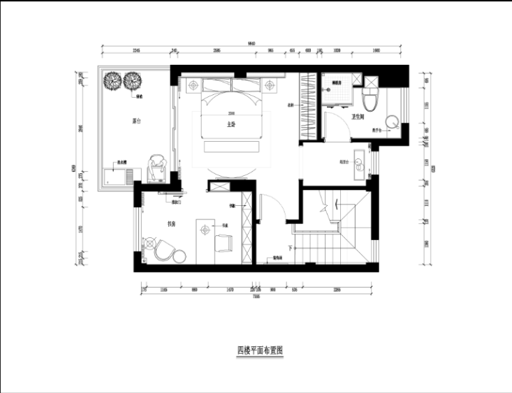 某中式建欧别墅室内装修设计施工图及效果图-四层平面布置图