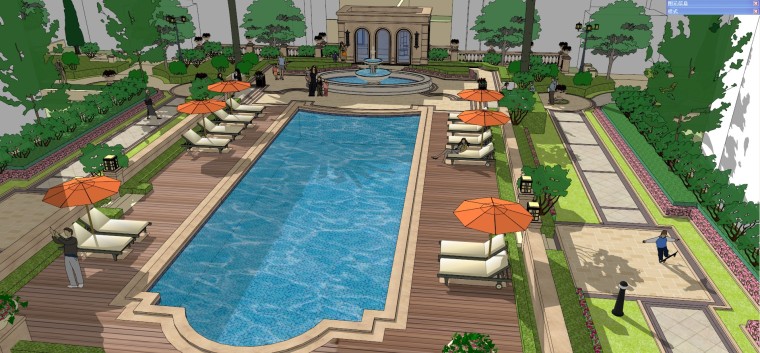 欧式小区景观深化设计资料下载-小区泳池景观-欧式风格模型