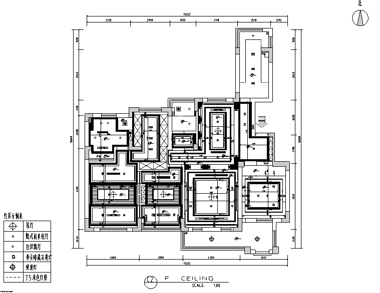 [江苏]简欧艺术流派170平米平层公寓设计施工图（附效果图）-吊顶尺寸定位图