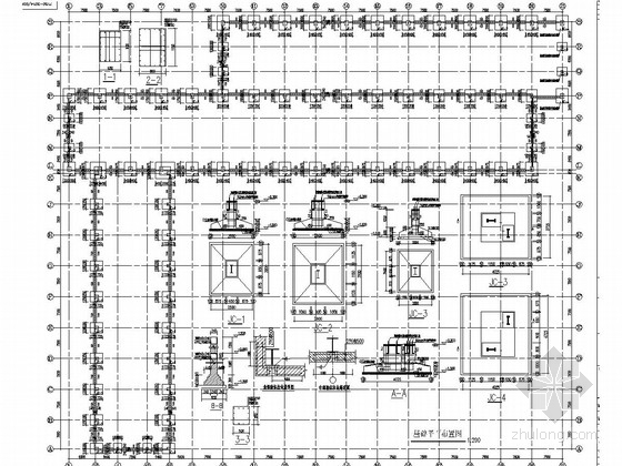 [陕西]主体一层局部三层轻钢框架结构车间结构施工图（含建筑）-基础平面布置图 