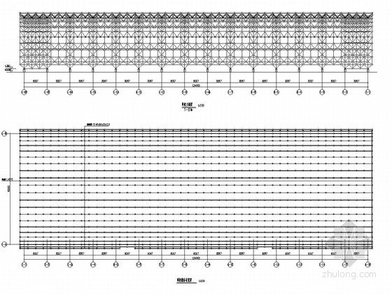 原煤堆棚网架施工图-网架平面布置图 