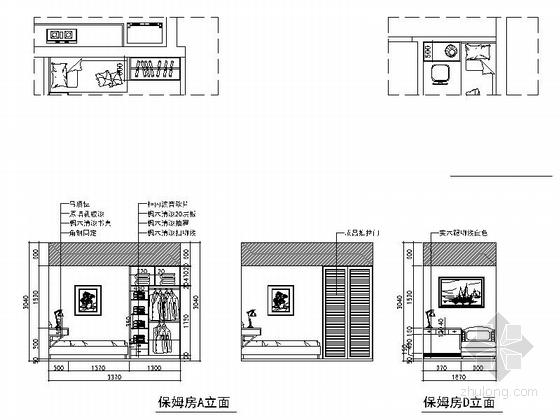 现代大气两层别墅室内装修施工图（含效果图完整报价单）保姆房立面图