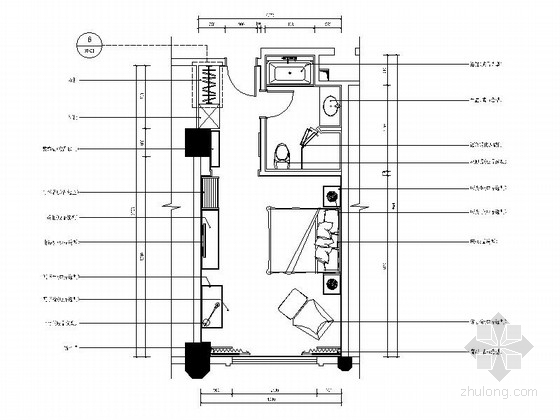 北美风格酒店设计资料下载-[广东]高档酒店美式风格客房单人间样板房CAD施工图