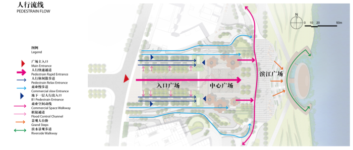 [湖南]休闲文化中心广场园林景观设计方案-交通流线图