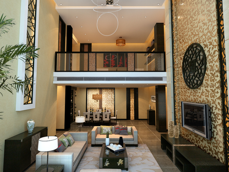 中式客厅装修平面图资料下载-现代中式客厅3D模型下载