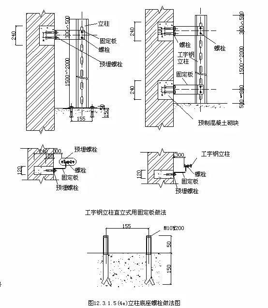 电缆桥架安装技术要求-工字钢立柱直立式用固定板做法