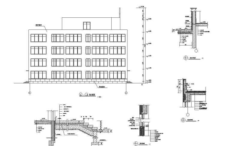 [五层]四层职业学院教学楼铁钩设计（计算书、建筑、结构）-K-A轴立面图及节点详图