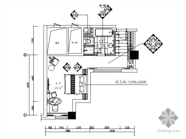 标间室内水电施工图纸资料下载-五星酒店大床标间施工图