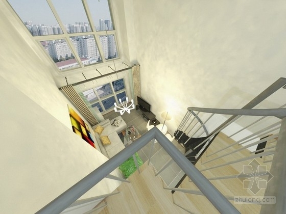 长方形小跃层住宅室内设计方案-长方形小跃层住宅平台俯视效果图 