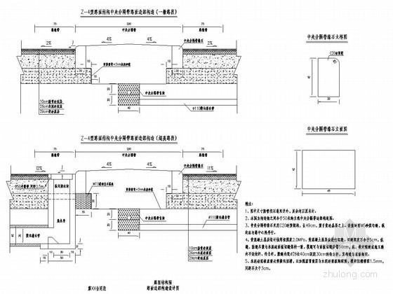 公路中央分隔带绿化设计资料下载-高速公路Z-4型路面结构中央分隔带路面边部构造详图（超高路段）