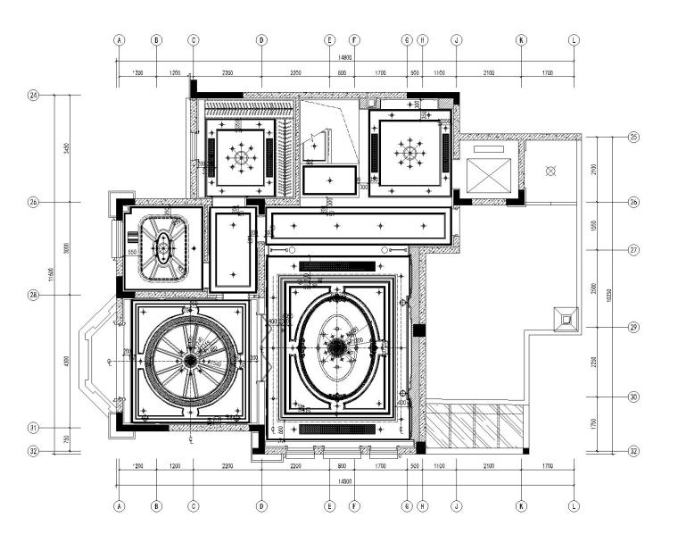 [江苏]南京大华锦绣华城香鸢美颂四居室样板房全套CAD施工图-54F天花造型定位图