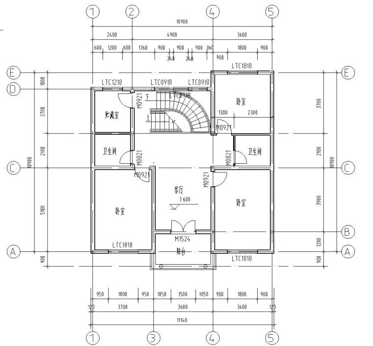 砖混结构户型为3层新农村独栋别墅施工图设计（CAD+效果图）-二层平面图