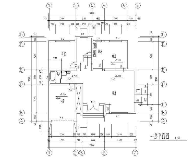 现代风格独栋别墅建筑设计（CAD+效果图）-一层平面图