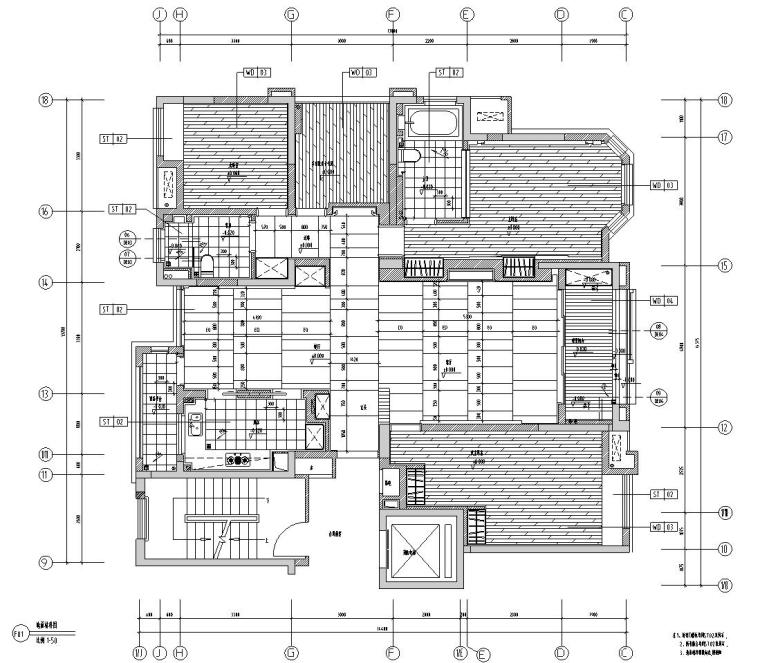 [安徽]华地紫园501户型样板房室内施工图设计（CAD+实景图）-地面铺装材料图