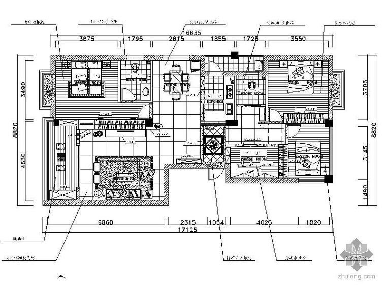 暗客厅装修图资料下载-[湖南]中式四居室装修图（含效果）