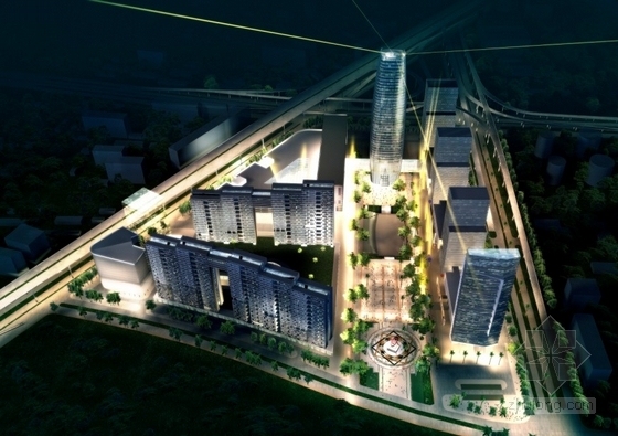 [安徽]某城市综合体规划设计方案文本（含CAD、动画）-夜景鸟瞰图