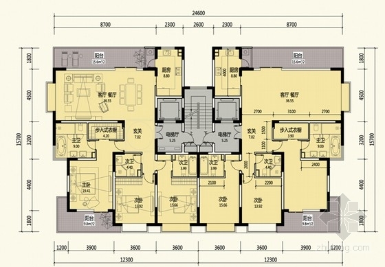 云南住宅小区建筑设计资料下载-[云南]现代风格单电梯住宅区户型平面图集