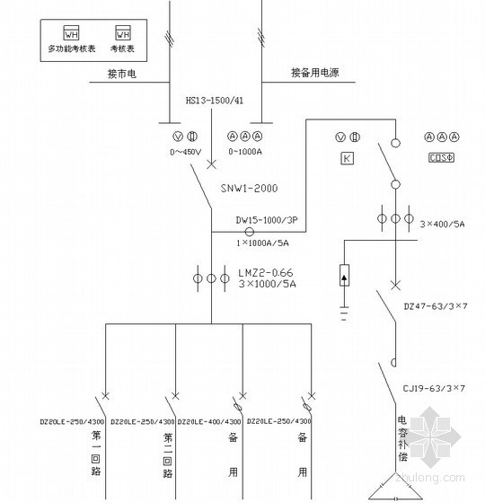 [湖南]高层商住楼工程临时用电专项施工方案-低压柜、电容柜系统图 