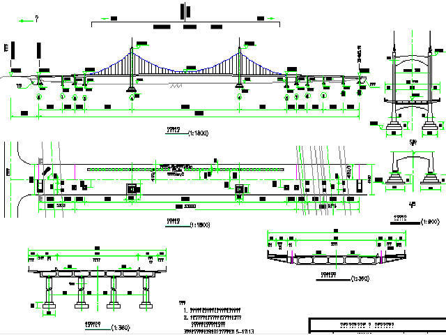 双塔三跨悬索桥资料下载-简支自锚式独塔双塔悬索桥及吊桥CAD设计图纸（共14座桥）