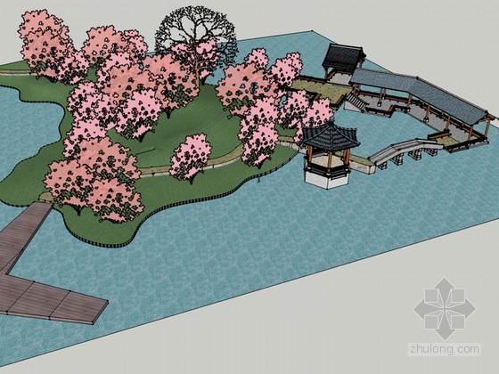环岛公园施工图资料下载-古典环岛景观SketchUp模型下载