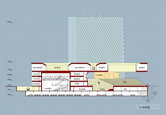 [北京]16层呼吸式玻璃幕墙体系知名传媒中心建筑设计方案文本（国内知名建筑事务所）-办公楼剖面图