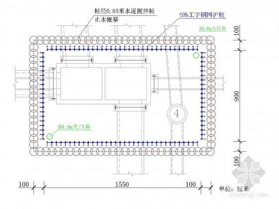 [天津]市政管道深基坑支护专项施工方案-顶管坑围护与支撑布置示意图 