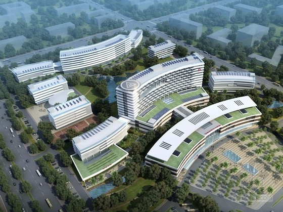 三级综合医院设计资料下载-[广西]5层现代化市级综合医院建筑设计方案文本（1600床 曲面造型）