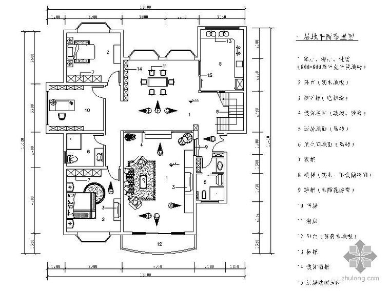 200别墅两层cad图资料下载-200㎡错层别墅装修图