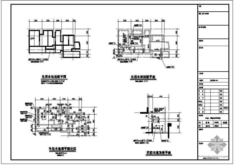 室外消防水池结构构造资料下载-某大厦生活、消防水池节点构造详图