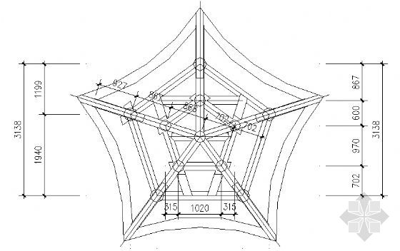 古建亭子建筑方案图系列-五角亭