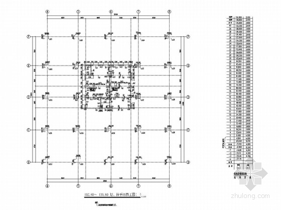 [重庆]40层框架核心筒结构单体写字楼结构施工图（152米）-102.60～ 120.60 墙、柱平法施工图 