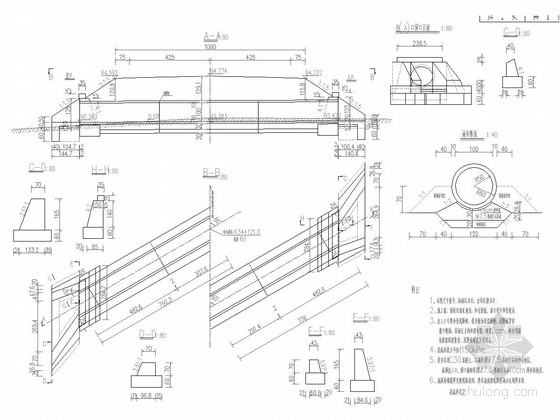 [湖南]II级公路涵洞图纸32张（含各种跨径和斜度）-1-Φ1.0圆管涵布置图60° 