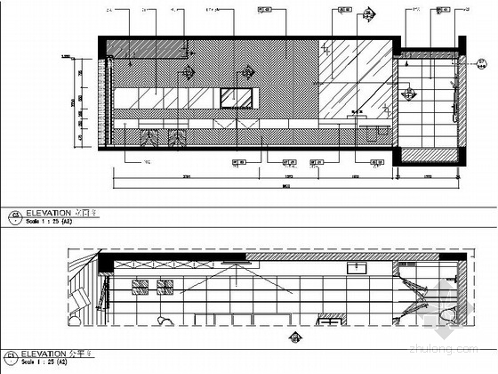 小巧现代风格一居室小户型室内装修施工图厨房立面图 