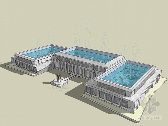 大型弧形组合喷泉资料下载-喷泉组合SketchUp模型下载