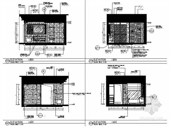 [福建]高档五星级商务豪华酒店客房室内装修施工图卧室衣帽间立面图