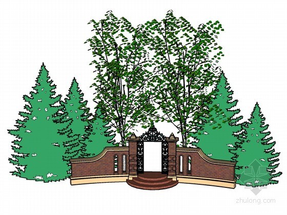 古典景园设计案例资料下载-景园门SketchUp模型下载