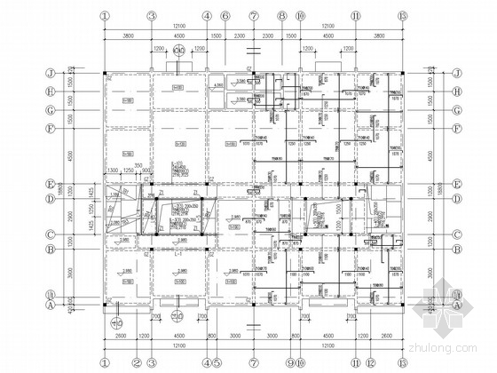 两层砖混住宅结构施工图-二层平面结构图 