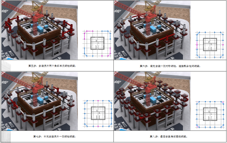 [广东]核心筒钢框架结构超高层综合塔楼钢结构制作安装工程施工组织设计（技术标）-爬模安装过程钢结构安装流程