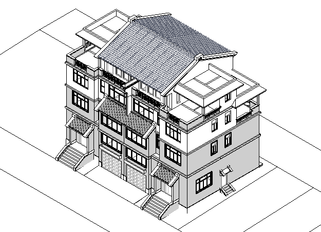 4层别墅revit模型资料下载-BIM模型-revit模型-联排别墅模型