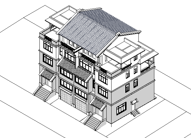 REVIT教程十五资料下载-BIM模型-revit模型-联排别墅模型