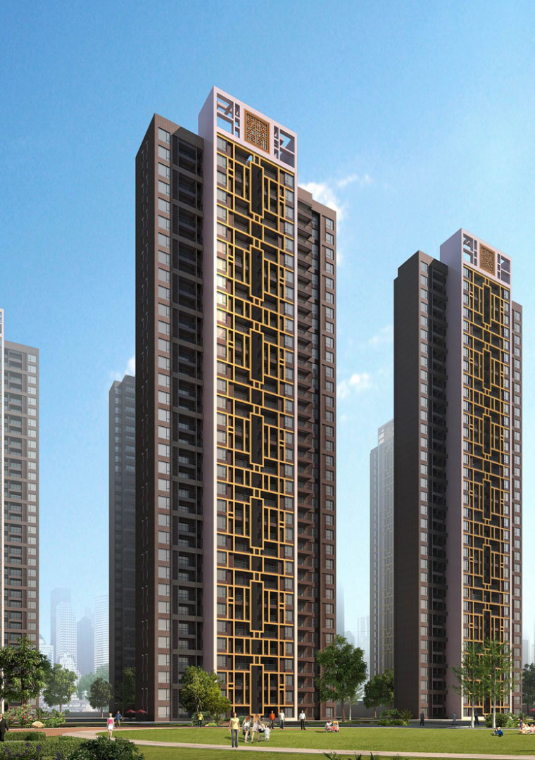 中式风格住宅SU资料下载-中式风格高层住宅建筑设计SU模型+CAD